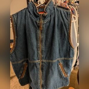 vintage WRANGLER Hero Blue Denim Vest with Brown Corduroy